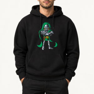 Felpa con cappuccio nera con stampa DTF Doom Chibi