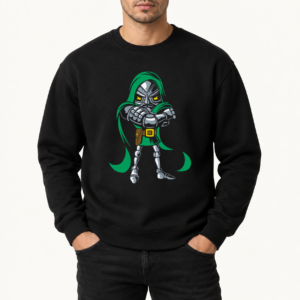 Felpa girocollo nera con stampa DTF Doom Chibi