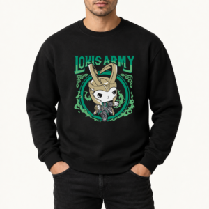 Felpa girocollo nera con stampa DTF Loki's Army
