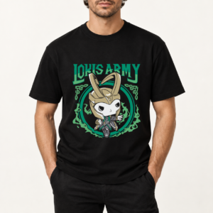 T-shirt nera con stampa DTF Loki's Army